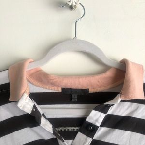 Popped trim black and white striped polo